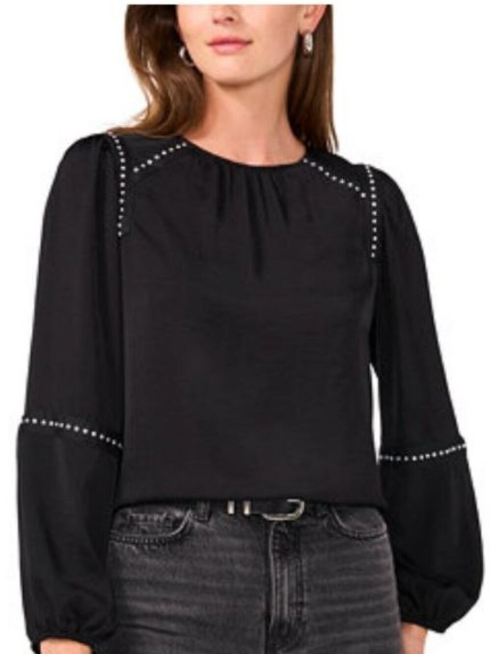 Vince Camuto Women's Grommet - Trim Long- Sleeve Blouse Black Size XS